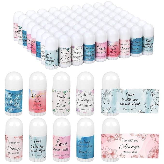 72 Pcs Mini Lip Balm Bulk Gift, 8 Flavors, Christian Themed, Moisturizing for All Skin Types-VivaGrace Women