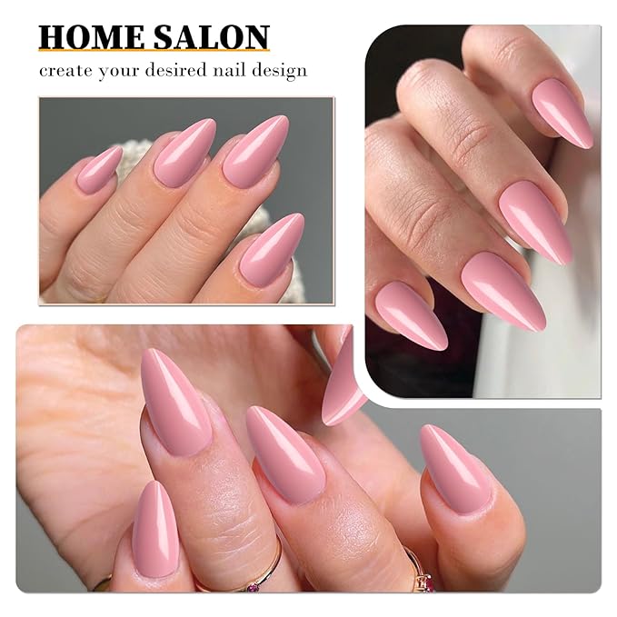 LoveOurHome 240pc Almond Press on Nails Medium Fake Nail Tips Colored Acrylic Nails Press ons Nail Almond Pink Glue Nail Short Stiltto Artificial Fingernail & Glue Adhesive Tabs for Women Girls Kids