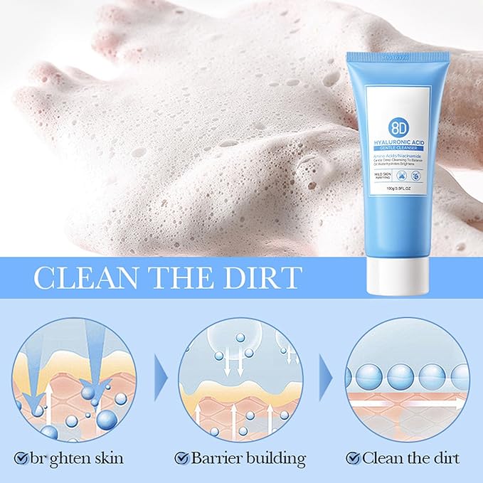 8D Hyaluronic Acid Face Care Set, Hydrating Skin Care Set Moisturize Skin, Smooth Fine Lines, Improves Skin Elasticity, Anti-Aging Skin Care Set with Cleanser,Eye Cream,Face Cream,Serum,Mask-VivaGrace Women