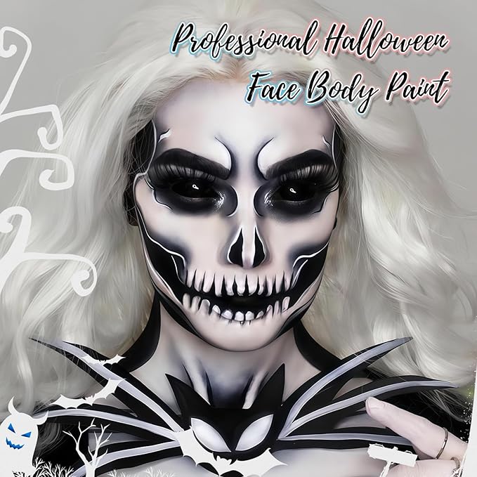 Black Water Based Face Body Paint, 2.37 OZ Large Tube Full Coverage Washable Face Paint Cream for Adult Carnival Cosplay Halloween SFX Skull Joker Zombie Vampire Skeleton Goth Makeup-VivaGrace Women