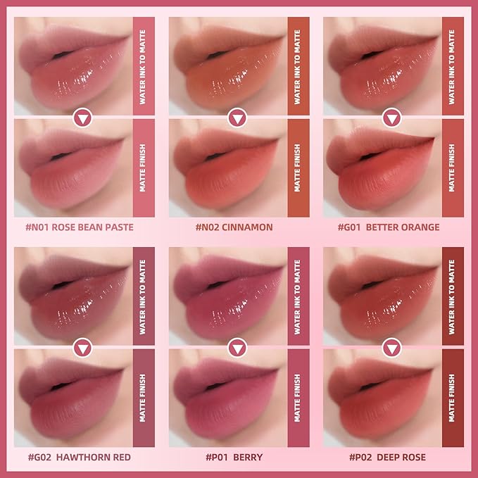 KIMUSE Water Gel Lip Tint 6 Colors Set, Highly Pigmented Long Lasting Moisturizing Glossy Lip Stains, Hydrate Lightweight Lip Gloss Makeup-VivaGrace Women
