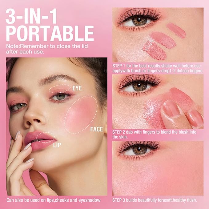 Cooling Water Jelly Tint Blush,4 Colors Multi-Use Tint Blush Makeup Stick Watercolor Finish for Lips and Cheek Stain, Moisturising Waterproof Non-Stick-VivaGrace Women