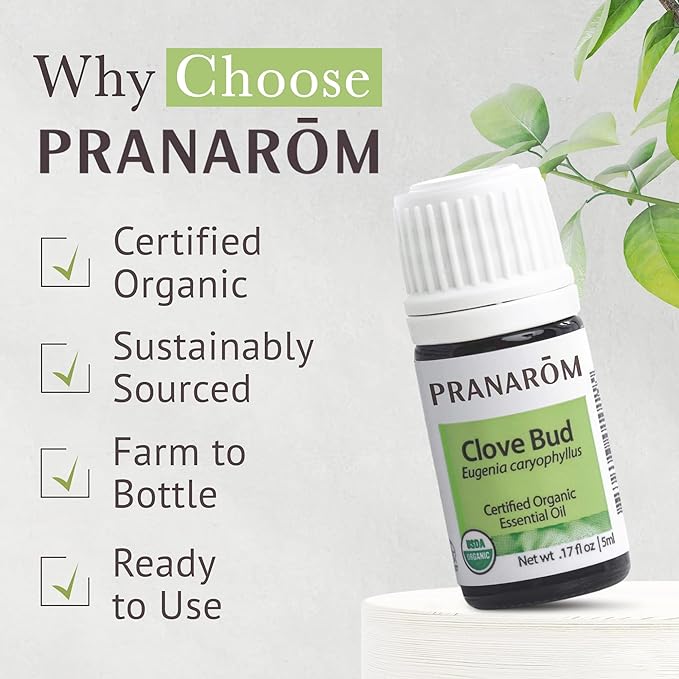 Pranarom USDA Certified Organic Clove Essential Oil (5ml), 100% Pure Undiluted Therapeutic Grade from Sri Lanka & Madagascar for Aromatherapy, Diffuser, Immune Support, DIY Cleaning, Warm Scent-VivaGrace Women