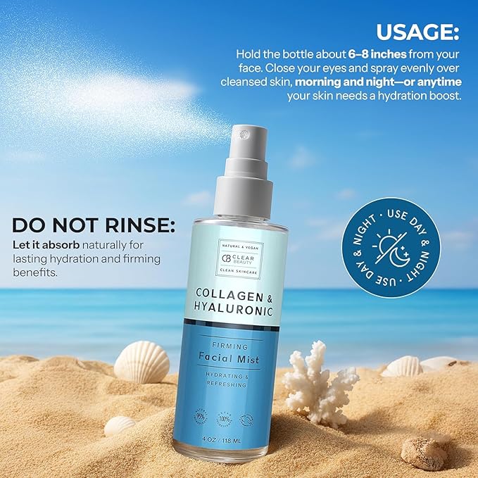 Hyaluronic Acid & Collagen Face Mist - Dermatologist Tested, Moisturizes & Tones Skin, Anti-Aging, Natural Ingredients, Cruelty-Free Korean Skin Care - All Skin Types - 4 OZ (2 Pack)-VivaGrace Women