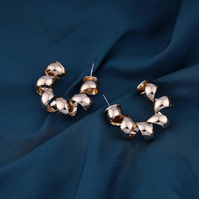 Vintage Exaggerated Irregular Circle Earrings Twist Hoop Earrings Twisted Rope Round Earrings Gold Circle Hoop Dangle Earrings Jewelry for Women-VivaGrace Women
