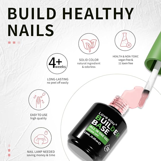 Salon-Grade Pastel Rose Builder Gel - Hypoallergenic Strong Base Coat | Long-Lasting Adhesion (30+ Days) for Professional Nails Gift for Women