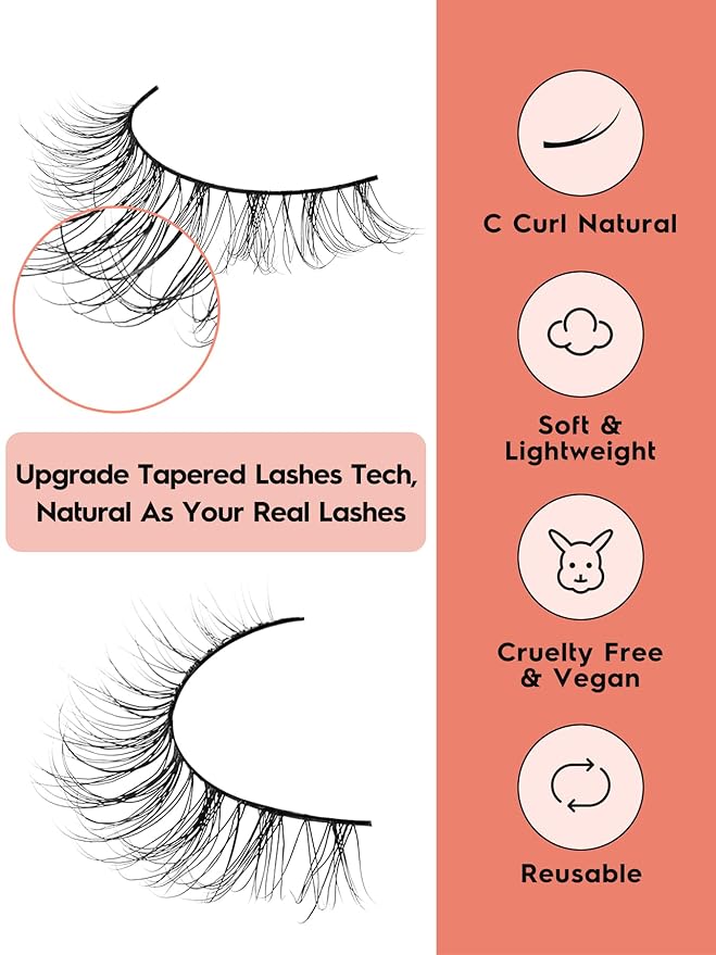 Natural Lashes Wispy False Eyelashes 10mm Short Lashes 3D Volume Strip Lashes Fake Eyelashes Siligli Lashes Thin Band Curly Eye Lashes Pack 10 pair-VivaGrace Women