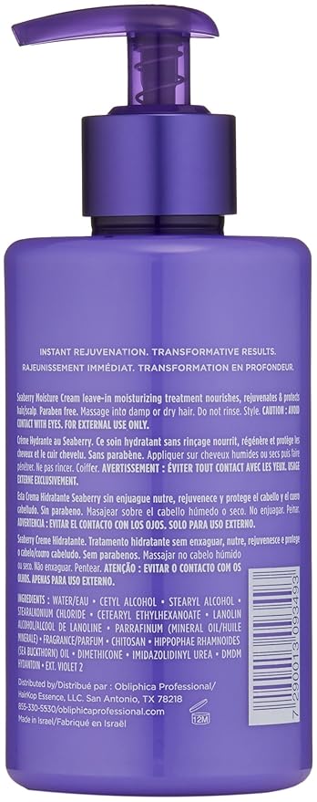 Obliphica Seaberry Leave In Moisture and Styling Cream for Women - Anti-Frizz Control, Normal Hair Products, Damaged Repaired Hair - Hair Mask & Treatment for Protecting Hair & Scalp - 10 Fl Oz-VivaGrace Women