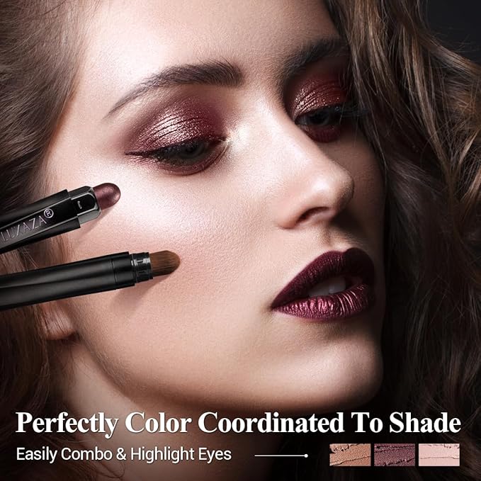 Neutral Eyeshadow Stick Makeup 6PCS Set, Brown Metallic Shimmer Matte Cream Eye Shadow Eyeliner Brightener Pencil Crayon - GRAPE WINE-VivaGrace Women