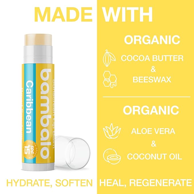 4-Pack Caribbean SPF 15 Lip Balm - Organic Ingredients, Broad Spectrum UVA/UVB Protection - Hydrating & Moisturizing, USA Made-VivaGrace Women