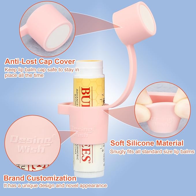 Desing Wish Silicone Lip Balm Holder with Silicone Zipper Pouch, Portable Lip Balm Keychain Sleeve - Silicone Storage Bag for Lip Balms/Small Cosmetics/Earphones/Keys - Pink-VivaGrace Women