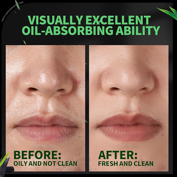 Blotting Paper for Oily Skin, Natural Bamboo Charcoal Blotting Paper, Oil Blotting Sheets for Face, 100 * 70MM Large Oil Absorbing Sheets Makeup Face Tissues, 200 Counts-VivaGrace Women