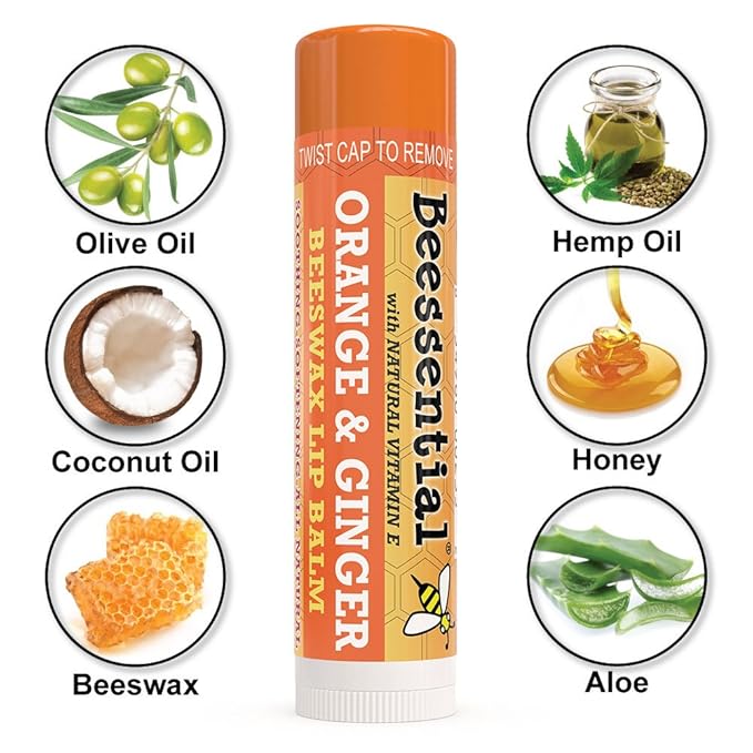 Beessential Natural Bulk Lip Balm, Orange Ginger, 18 Pack | For Men, Women, and Children. Great for Gifts, Showers, & More-VivaGrace Women