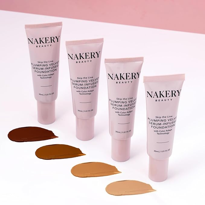 Nakery Skip the Line Full Coverage Foundation for Women - Plumping Velvet Womens Foundation Makeup Matte Finish - Age Defying Foundation - Moisturizing Foundation with Smart Color Adapt - Medium Deep-VivaGrace Women