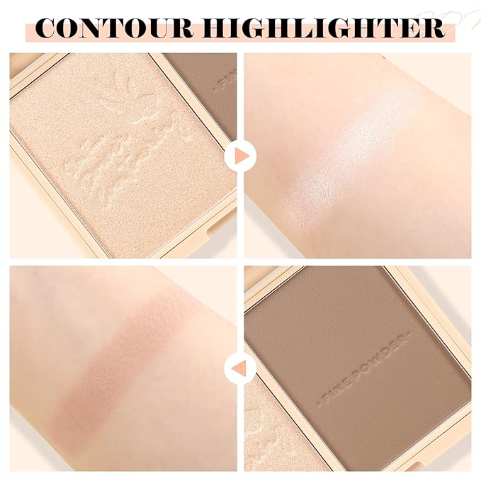 Boobeen Highlighter Contour Makeup Palette Face Matte Bronzer Powder, Compact Contouring Blush for Cheeks, Natural Long Lasting with Brush-VivaGrace Women