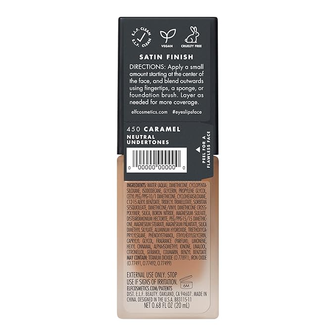 e.l.f. Flawless Finish Foundation, Lightweight & Medium Coverage, Semi-Matte Finish, Caramel, 0.68 Fl Oz (20mL)-VivaGrace Women