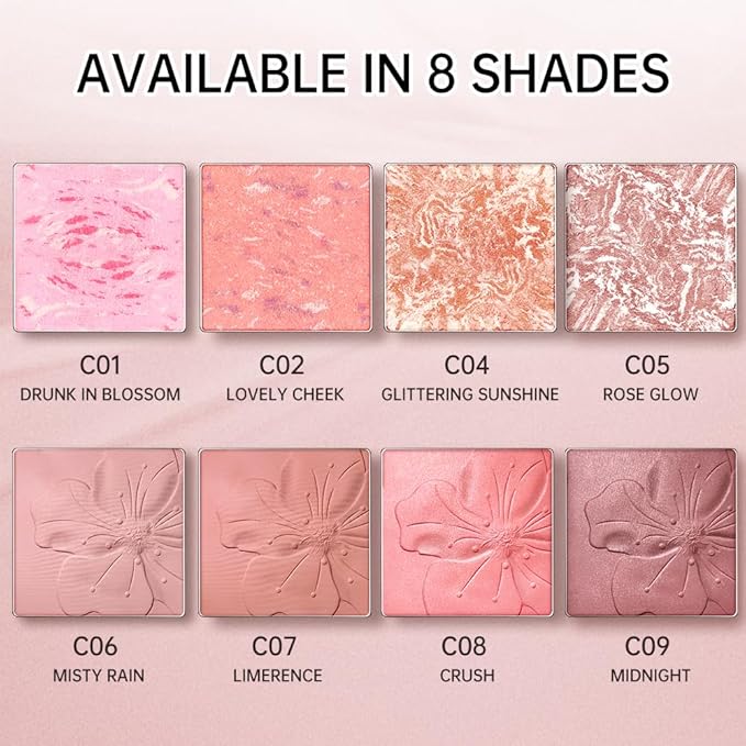 blush for cheek pink coral cheek color makeup powder blusher creamy texture long lasting shimmering glitter highlight 2 in 1 C05 Crystal Frost