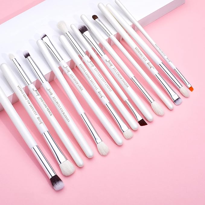 Jessup Small Eye Makeup Brush Set Professional 15pcs White/Silver Premium Natural-synthetic Eye Shadow Blending Concealer Eye & Brow Liner Brushes, T237-VivaGrace Women