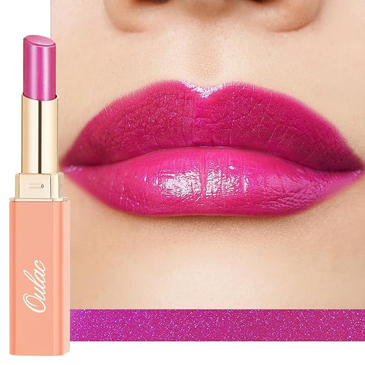 Oulac Moisture Pink Purple Lipstick - 2 in 1 Shimmer Lipstick & Lip Balm, Juicy & Glossy Finish, Long Lasting Hydrating, Smooth for Dry, Cracked and Chapped Lips, Vegan 2.2g/0.07oz (S02)-VivaGrace Women