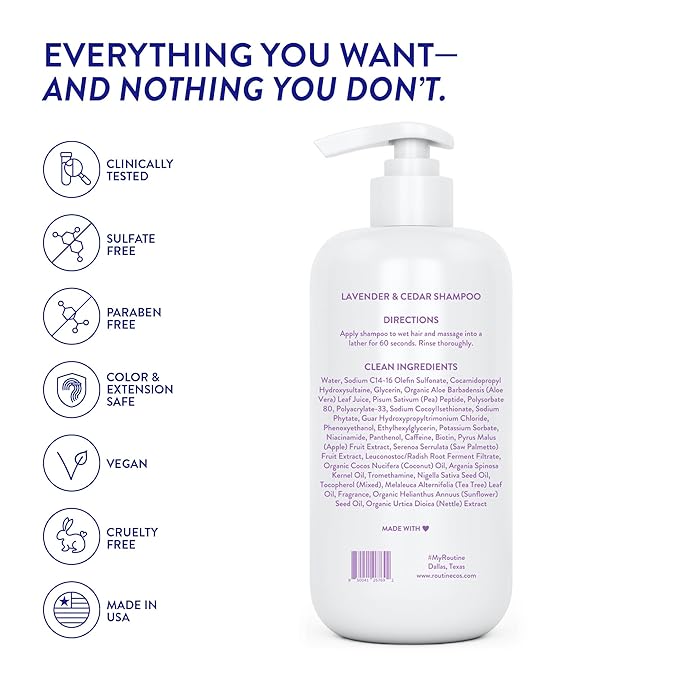 Routine Wellness Anti-Thinning Shampoo for Thinning Hair - Biotin DHT Blocker Women & Men - Color Safe Shampoo for Hair Loss & Healthy Hair - Lavender & Cedar - 14oz-VivaGrace Women