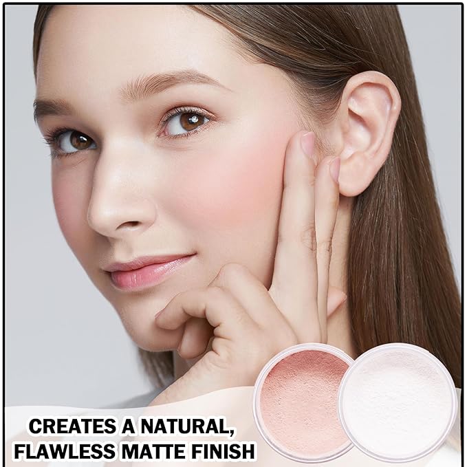 2PCS Setting Powder Loose Face Powder Matte Soft Smooth Oil Control Long Lasting Loose Setting Powder Makeup for Natural Flawless(01#Translucent+02# Pink Complexion)-VivaGrace Women