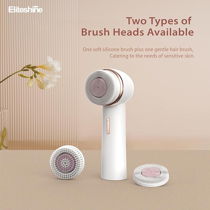 Electric Facial Cleansing Brush with Silicone and Bristle Brushheads,Gentle Electric Face Scrubber Exfoliator, Face Cleansing Brush, Face Wash Brush Machine, Rechargeable, Relief for Face Skin Issues-VivaGrace Women