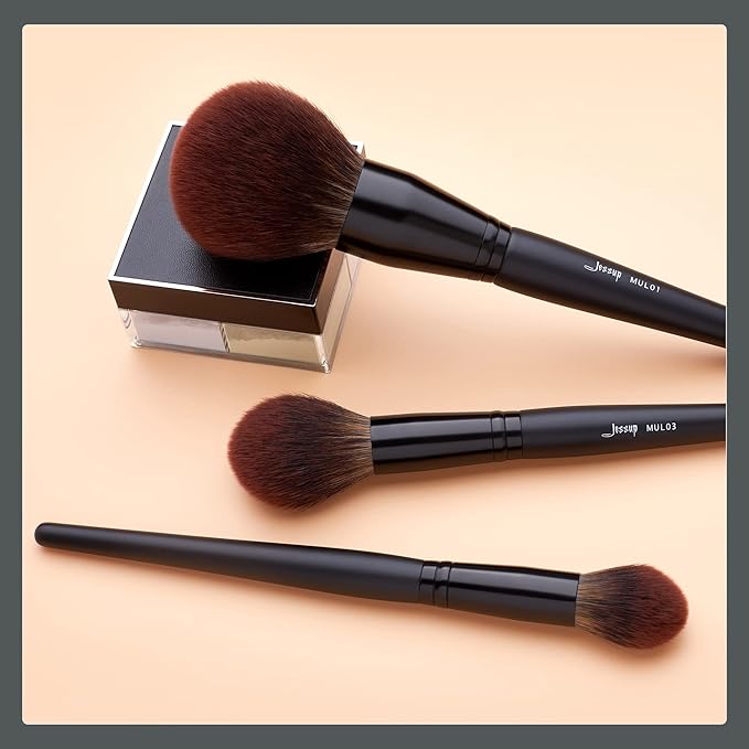 Jessup Large Face Makeup Brushes 3pcs, Premium Synthetic Powder Contour Highlighter Brush, Phantom Black T274-VivaGrace Women