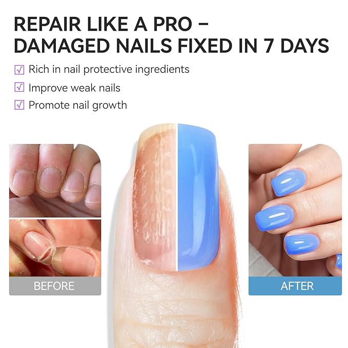 gelike ec Protein Nail Polish Strengthener and Growth: Azure Blue 15ml 6 in 1 Natural Nail Strengthener for Damaged Nails - Long Lasting Nail Hardener and Strengthener - For Daily Home Salon
