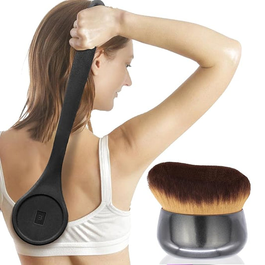 Extra Large Body Makeup Brush For Self Tanner, Sunscreen, Self Tan Back Applicator, Wide-Headed Kabuki Brush for Even& Pretty Lotion Application. Bronzer Blend, Long-Handle Face Leg Brush- Black Set-VivaGrace Women