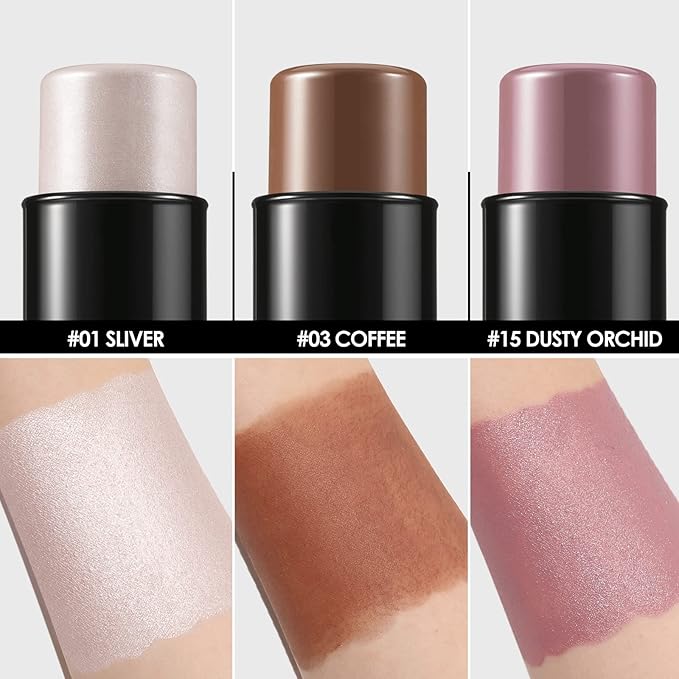 FOCALLURE 3 Pcs Cream Contour Sticks,Shades with Highlighter & Bronzer & Blush,Non-greasy Long-wear Face Contouring Pen,Easy to Sculpt the Face and Create a Lightweight Finishing Makeup,UNIVERSAl-VivaGrace Women