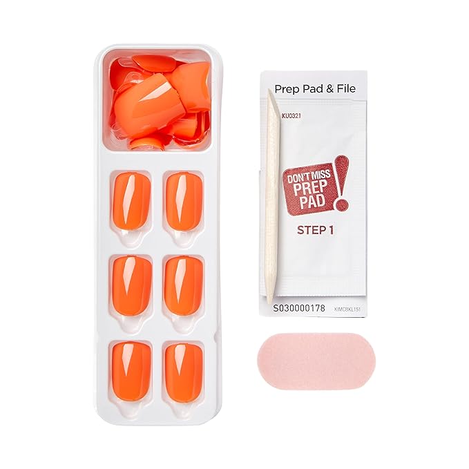 KISS imPRESS Color Press-On Nails Polish-Free Manicure Set, ‘Sweet Mango’, 30 Chip-Proof, Smudge-Proof Fake Nails