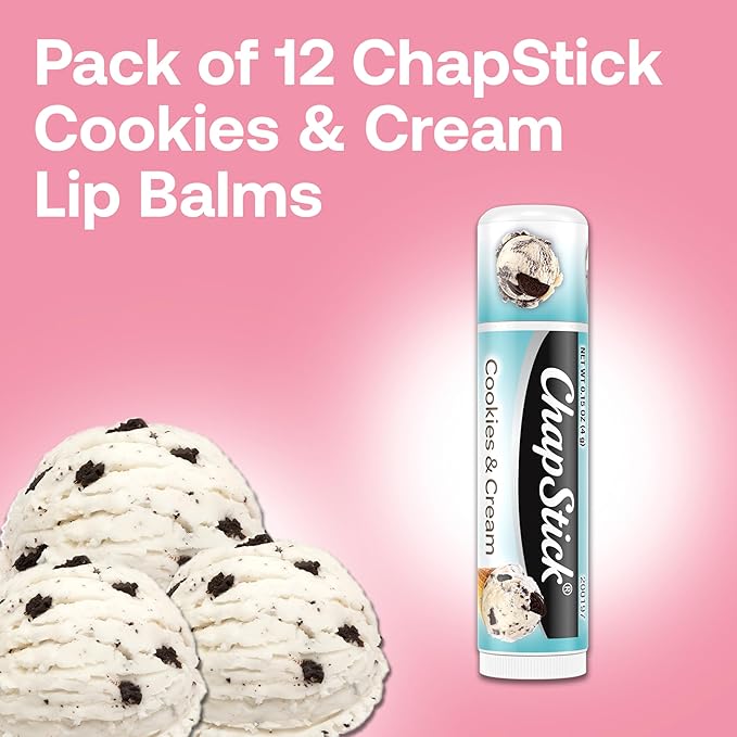 ChapStick Ice Cream Social, Party Favor Lip Balm Pack - Cookies & Cream - 0.15 Oz x 12 Sticks-VivaGrace Women
