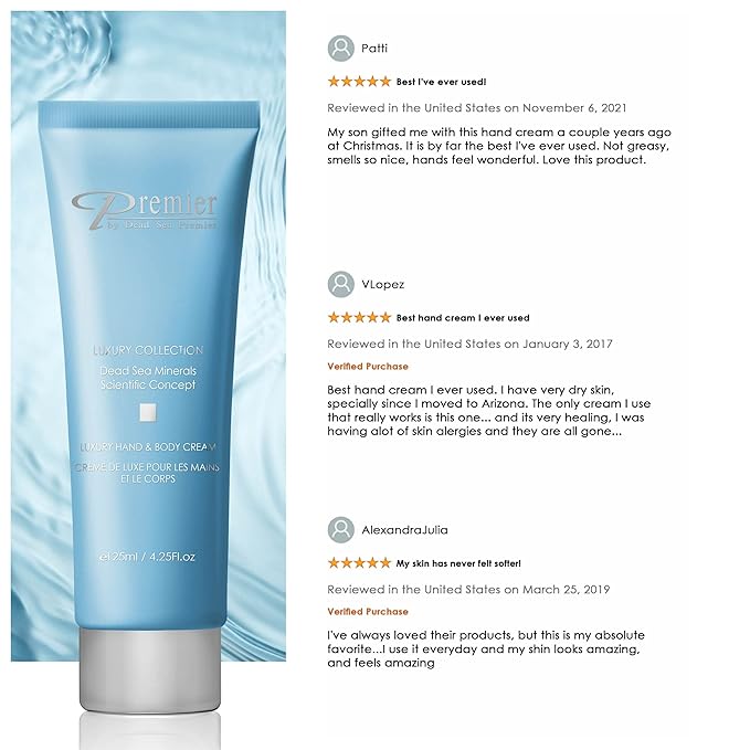 Premier Dead Sea Luxury Hand & Body Cream, hydrating, fast absorbing, no tackiness, relaxing , with witch hazel and vitamins 4.25fl.oz-VivaGrace Women