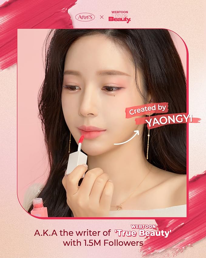 AMTS Webtoon True Beauty - 01 Some Love | Pink Lip Tint Stain | High Pigment Liquid Waterful Shine Non-Sticky Long-Wearing Long-Lasting | True Beauty Cute Pink Makeup-VivaGrace Women