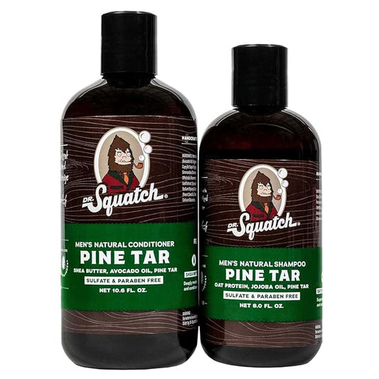 Dr. Squatch Natural Hair Bundle for Men - Healthy, Full Looking Hair - Pine Tar Shampoo (8 fl oz), Pine Tar Conditioner (11.5 fl oz)-VivaGrace Women