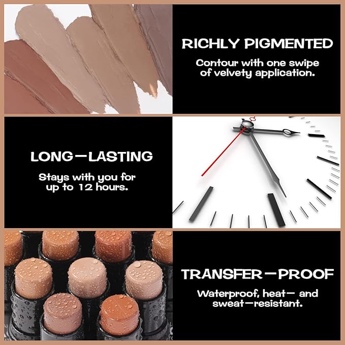 FOCALLURE Cream Contour Stick, Matte Bronzer Stick, Professional Face Shaping & Contouring Stick Makeup, Easy to Apply with Buildable Coverage, Long Lasting & Sweatproof, OAT-VivaGrace Women