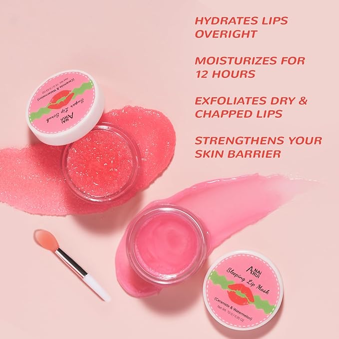 Lip Mask Set, Lip Scrub & Lip Butter, Overnight Lip Treatment Set Enriched With Skin Softening Ceramide & Watermelon and Hydrating Shea Butter, For A Softer & Smoother Pout-VivaGrace Women