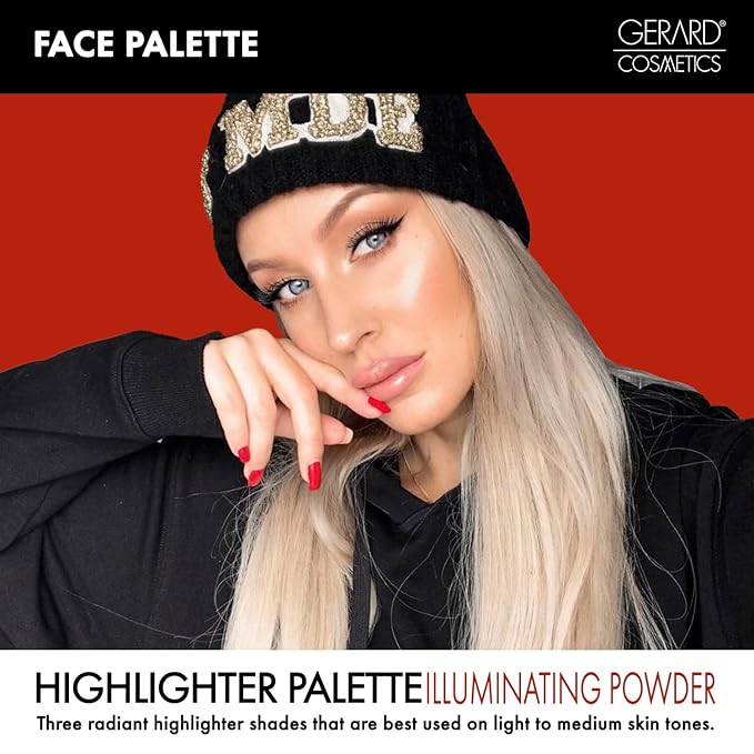 Makeup Highlighter Palette Trio (Starstruck) by Gerard Cosmetics | Vegan Powder Highlighter Makeup Palette with Three Luminous Shades | Cruelty Free and Made in the USA-VivaGrace Women