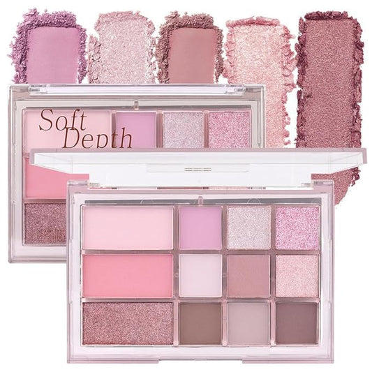 12 Colors Nude Brown Pink Matte Shimmer Eyeshadow Palette for Eye Makeup,High Pigmented Tan Purple Eye Shadow Primers Powder Palet de sombras de ojos-VivaGrace Women