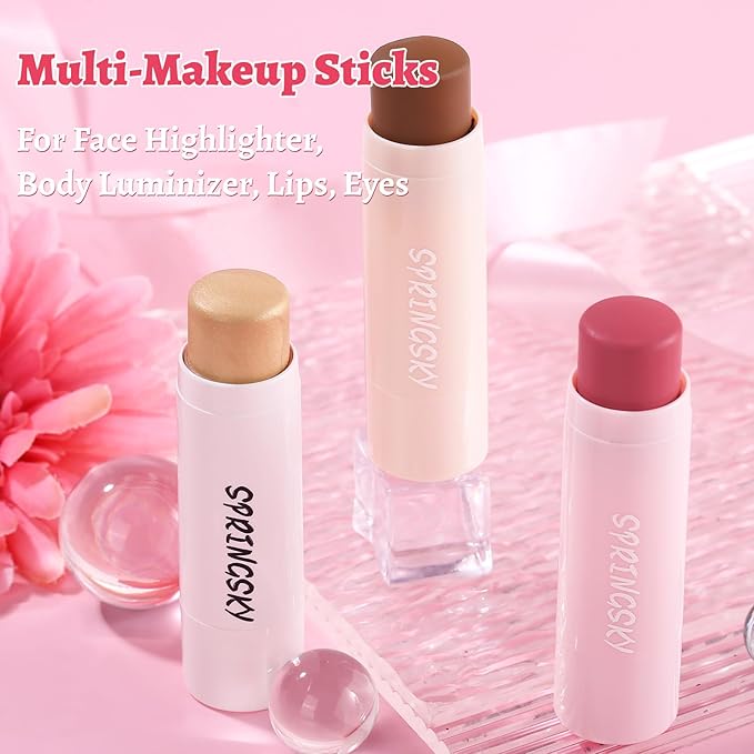 3Pcs Multi-Use Face Makeup Sticks Sets, Blendable Cream Blush Stick For Cheeks Lips, Highlighter Contour Shading Sticks Moisturizer Make Up Sets For Women (01)-VivaGrace Women