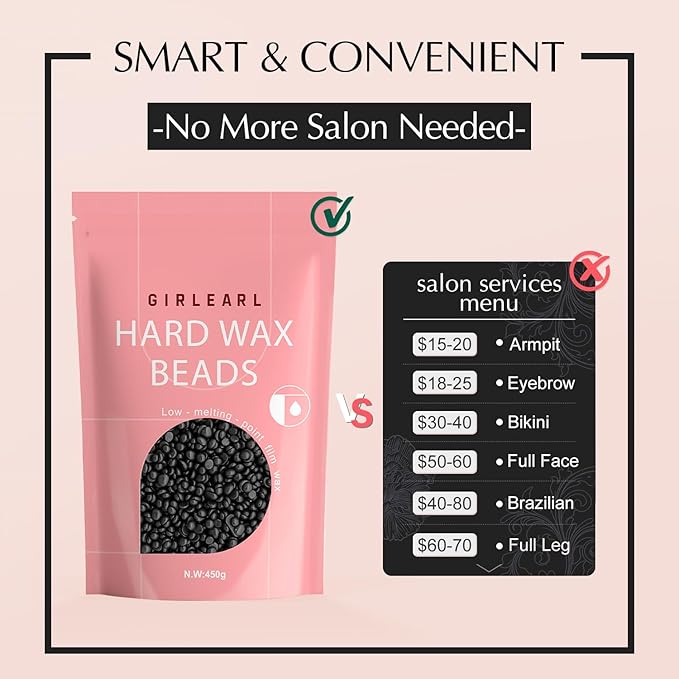 Hard Wax Beads, 1lb Wax Beans for Hair Removal, Hard Wax for Sensitive Skin at Home, Wax Refill Perfect for Legs, Facial, Brazilian Bikini, Eyebrow and Full Body for Women and Men (Black)-VivaGrace Women