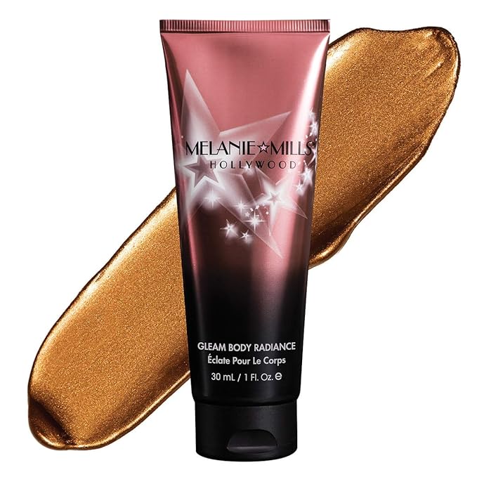 Melanie Mills Hollywood Gleam Body Radiance All In One Makeup, Moisturizer & Glow For Face & Body - Deep Gold, Mini 1 fl.oz.-VivaGrace Women