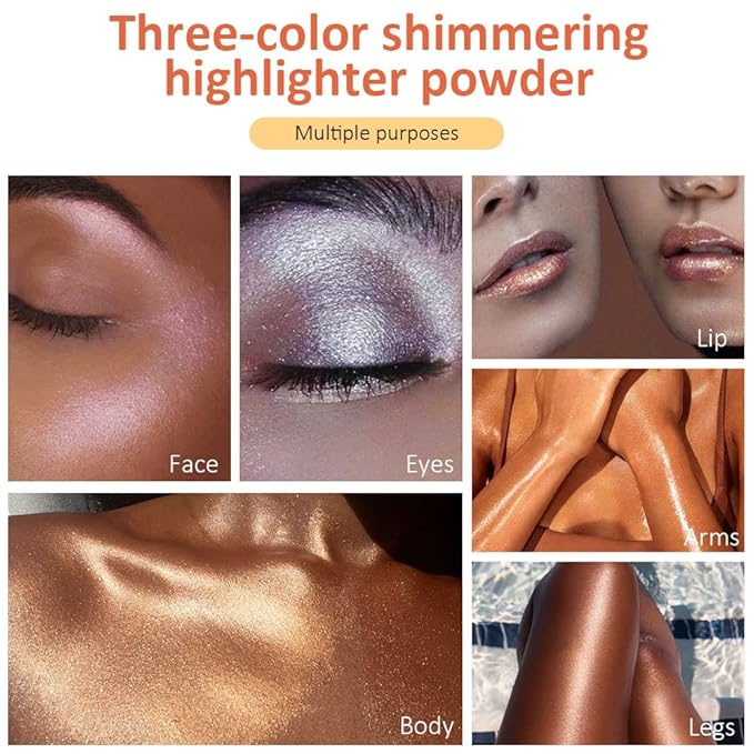 evpct 3Pcs Glitter Highlighter Powder Stick Make up Puff Fairy Stick Peal White Pink Bronze Shimmer Glitter Face Eye Body Liquid Highlighter makeup illuminators de maquillaje Glow Makeup Shimmer Stick-VivaGrace Women