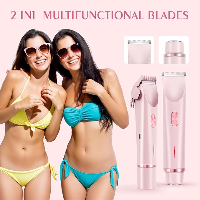 Bikini Trimmer for Women,Dermave Bikini Shaver,2-in-1 Electric Razors for Women(Pale Pink)-VivaGrace Women