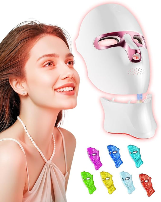 FOLOKE Red Light Therapy Mask for Face & Neck, LED Face Light Therapy,USB C Rechargeable,Infrared Mask for Home Working Travel Yoga-VivaGrace Women