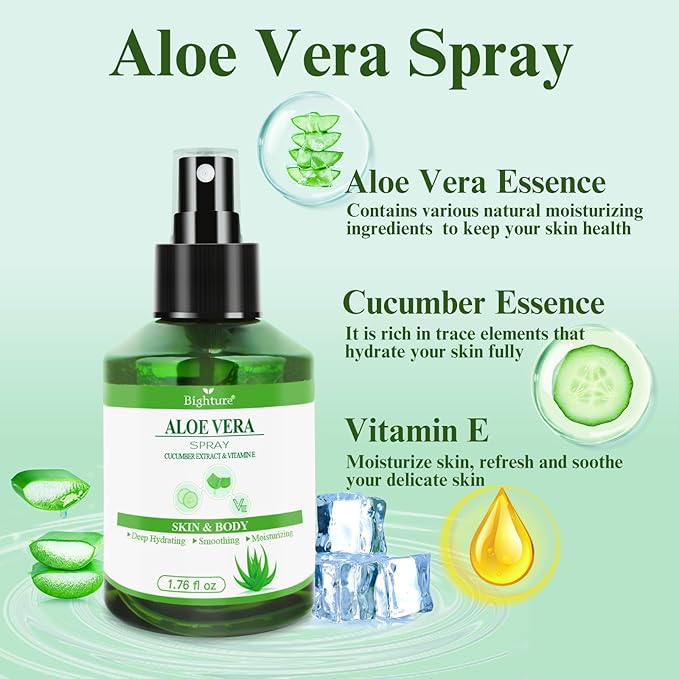 Aloe Vera Spray for Hydrating Nourishing Facial Skin in Winter, Aoe Vera Spray Extract from Freshly-cut Aloe and Cucumber Essence for Moisturizing Skin, Fast Absorbing, Easy to carry, 1.73 oz-VivaGrace Women