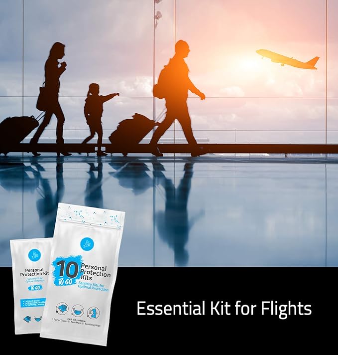 All-in-One Personal Protection Kits to GO - 10 Pack - With Plastic Gloves, Hand Cleansing Wipes, Disposable Face Mask-VivaGrace Women