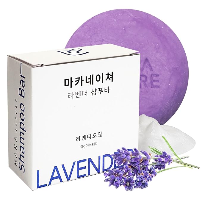 Maka Nature Low-Carbon Shampoo Bar | Korean K-Beauty Haircare with Natural Ingredients for Scalp & Hair Types | Vegan, Eco-Friendly, pH balanced, 3.35oz (Lavender)-VivaGrace Women