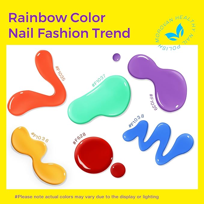 Morovan Bright Nail Polish Set: Neon Rainbow Gloss Active Fingernail Polish Kit Quick Air Dry Regular Mini Toe Bulk DIY Art Salon Summer Gift for Women