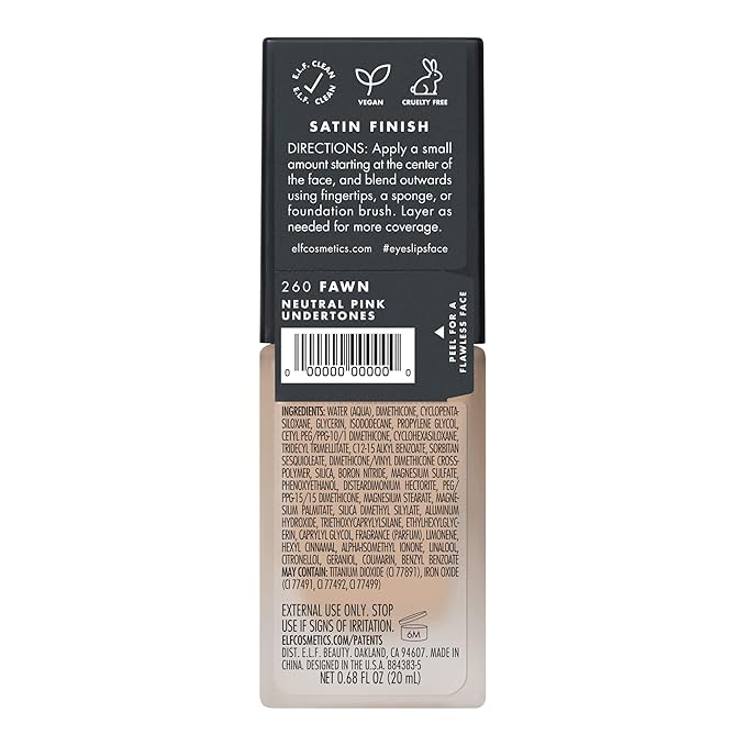 e.l.f. Flawless Finish Foundation, Lightweight & Medium Coverage, Semi-Matte Finish, Fawn, 0.68 Fl Oz (20mL)-VivaGrace Women